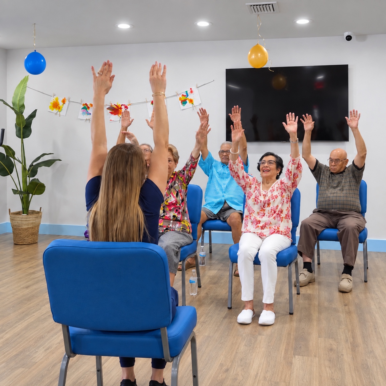 Seniors taking part in seated group exercise at Medway